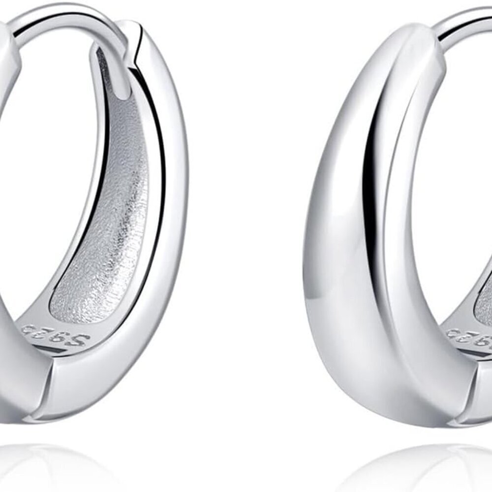 925 Sterling Silver Chunky Hoop Earrings for Women Teens, Thick, Teardrop, Hinge